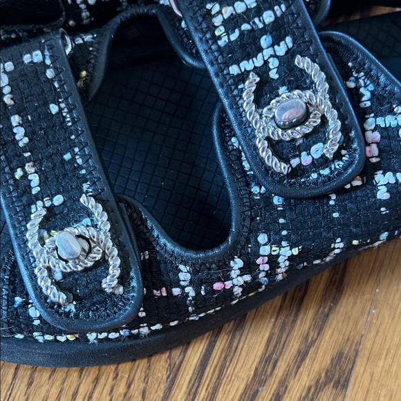 100% authentic CHANEL Black colorful tweed dad sandal size 35 / 6 - Picture 2 of 8